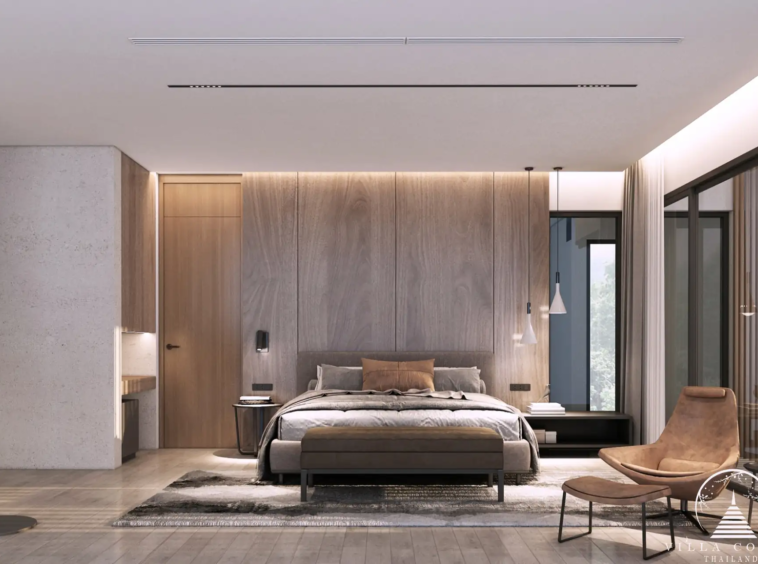 The Laytin Villa Bangtao, showcasing the elegant modern architecture and lush tropical surroundings
