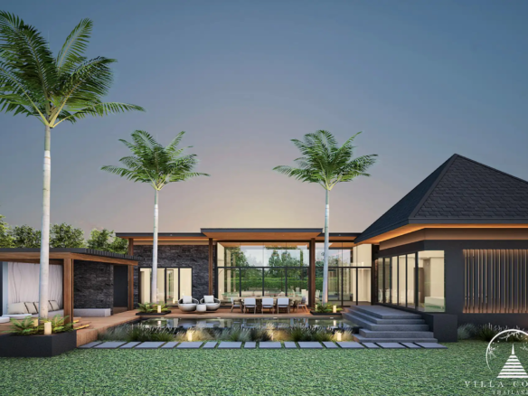 Villa Suksan, showcasing its modern architecture, spacious sundeck, and lush tropical surroundings.