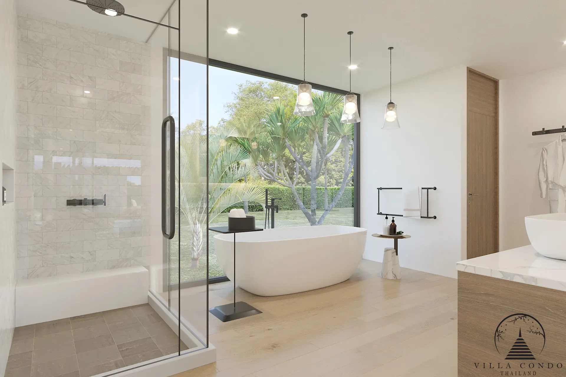 Villa Suksan, showcasing its modern architecture, spacious sundeck, and lush tropical surroundings.