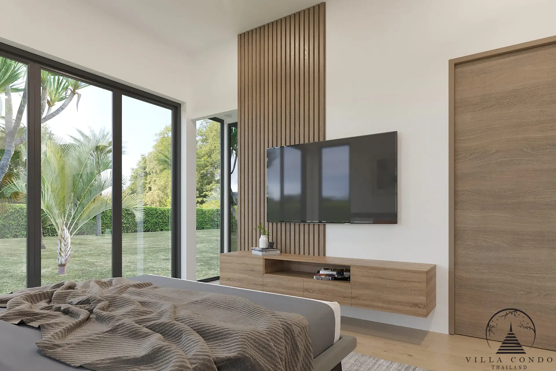 Villa Suksan, showcasing its modern architecture, spacious sundeck, and lush tropical surroundings.