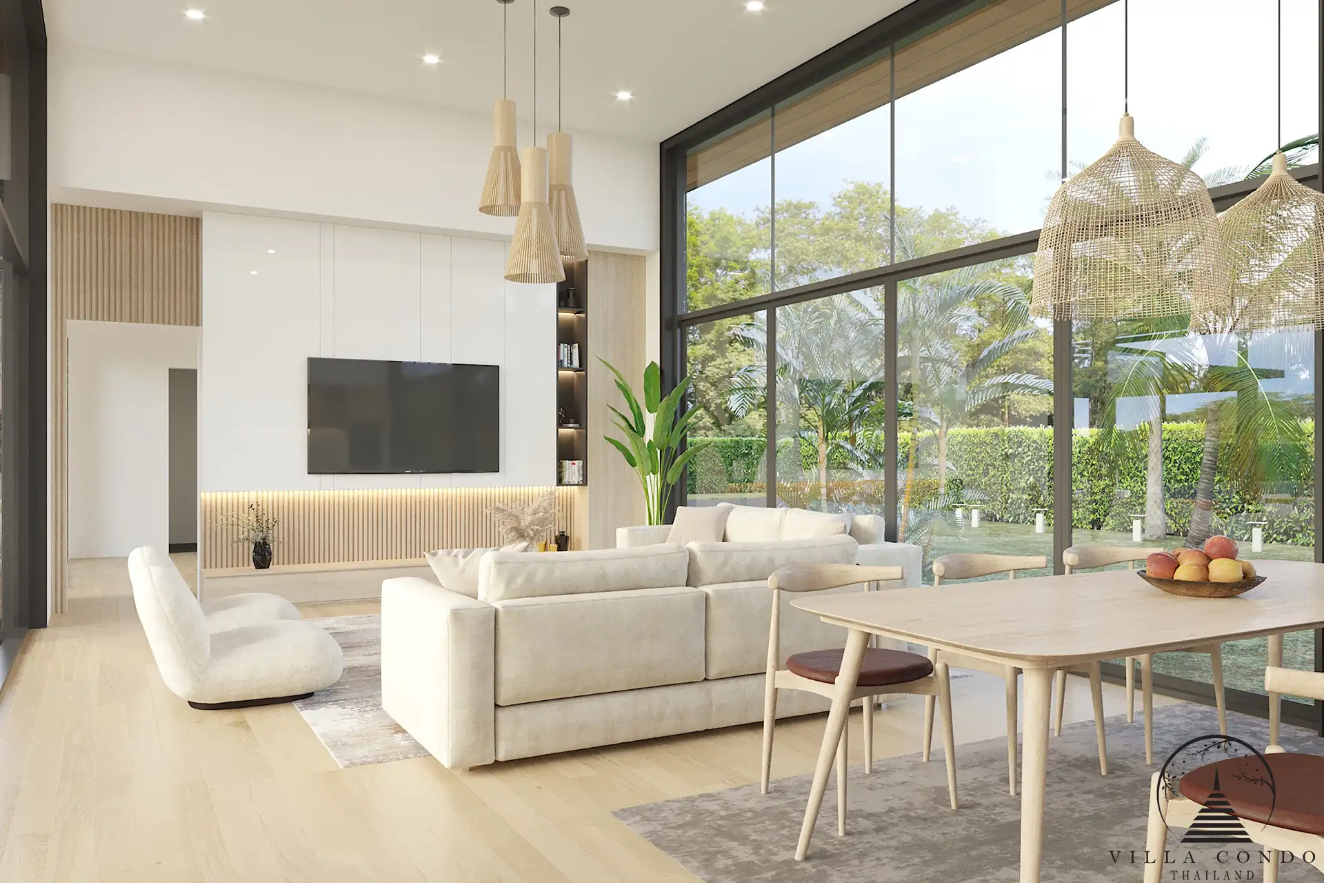 Villa Suksan, showcasing its modern architecture, spacious sundeck, and lush tropical surroundings.