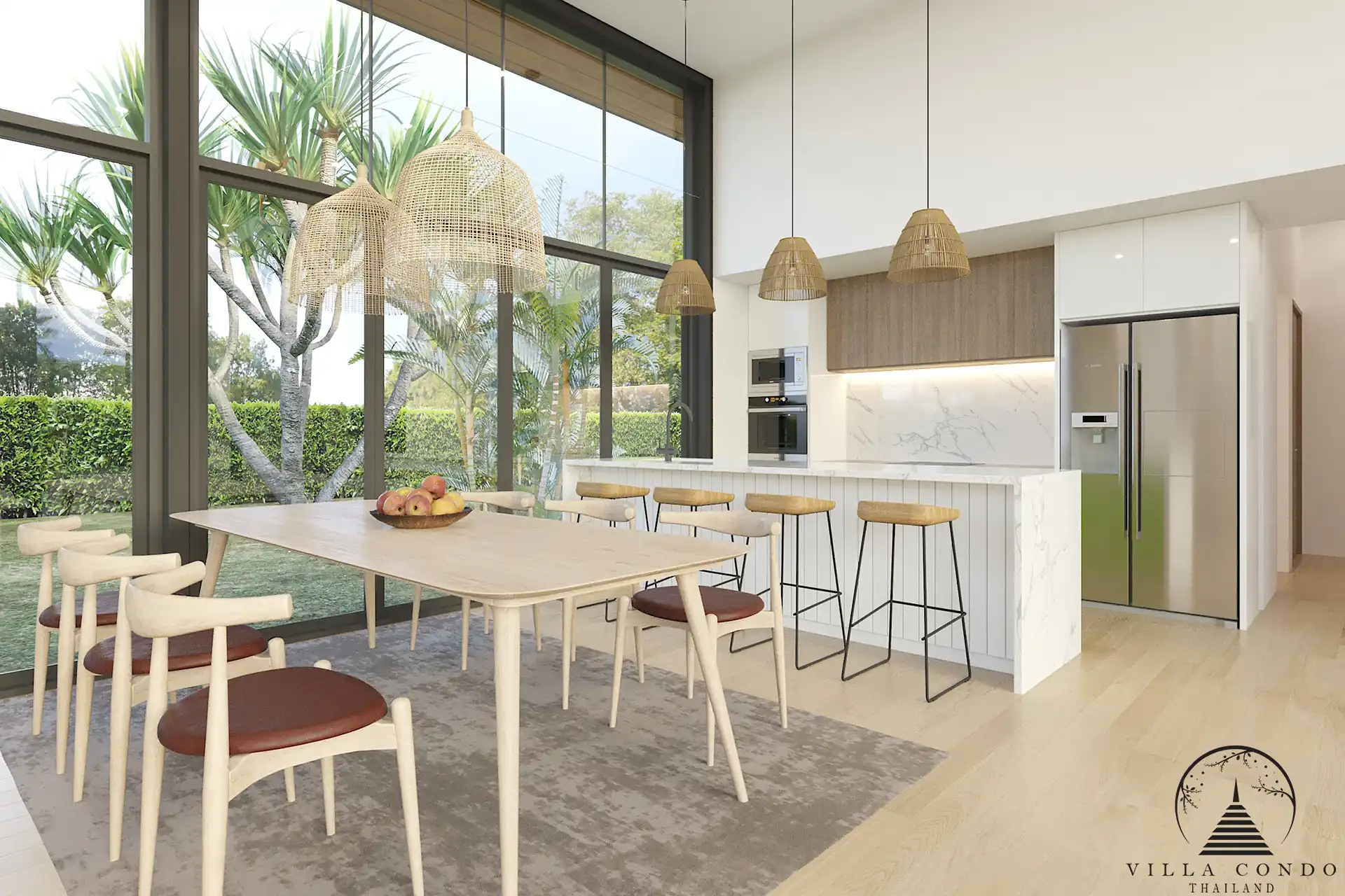 Villa Suksan, showcasing its modern architecture, spacious sundeck, and lush tropical surroundings.