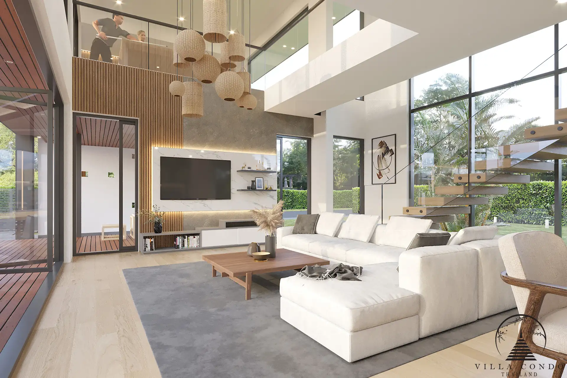 Villa Suksan, showcasing its modern architecture, spacious sundeck, and lush tropical surroundings.
