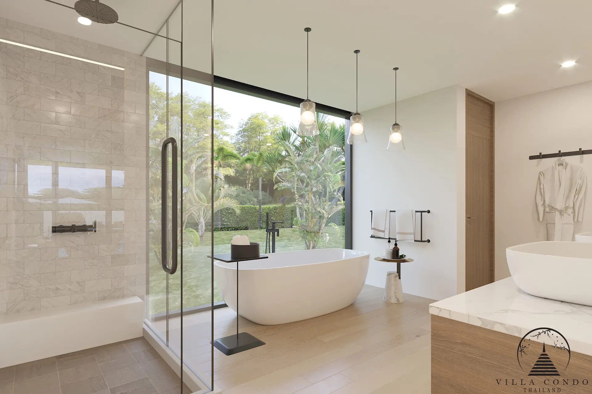 Villa Suksan, showcasing its modern architecture, spacious sundeck, and lush tropical surroundings.