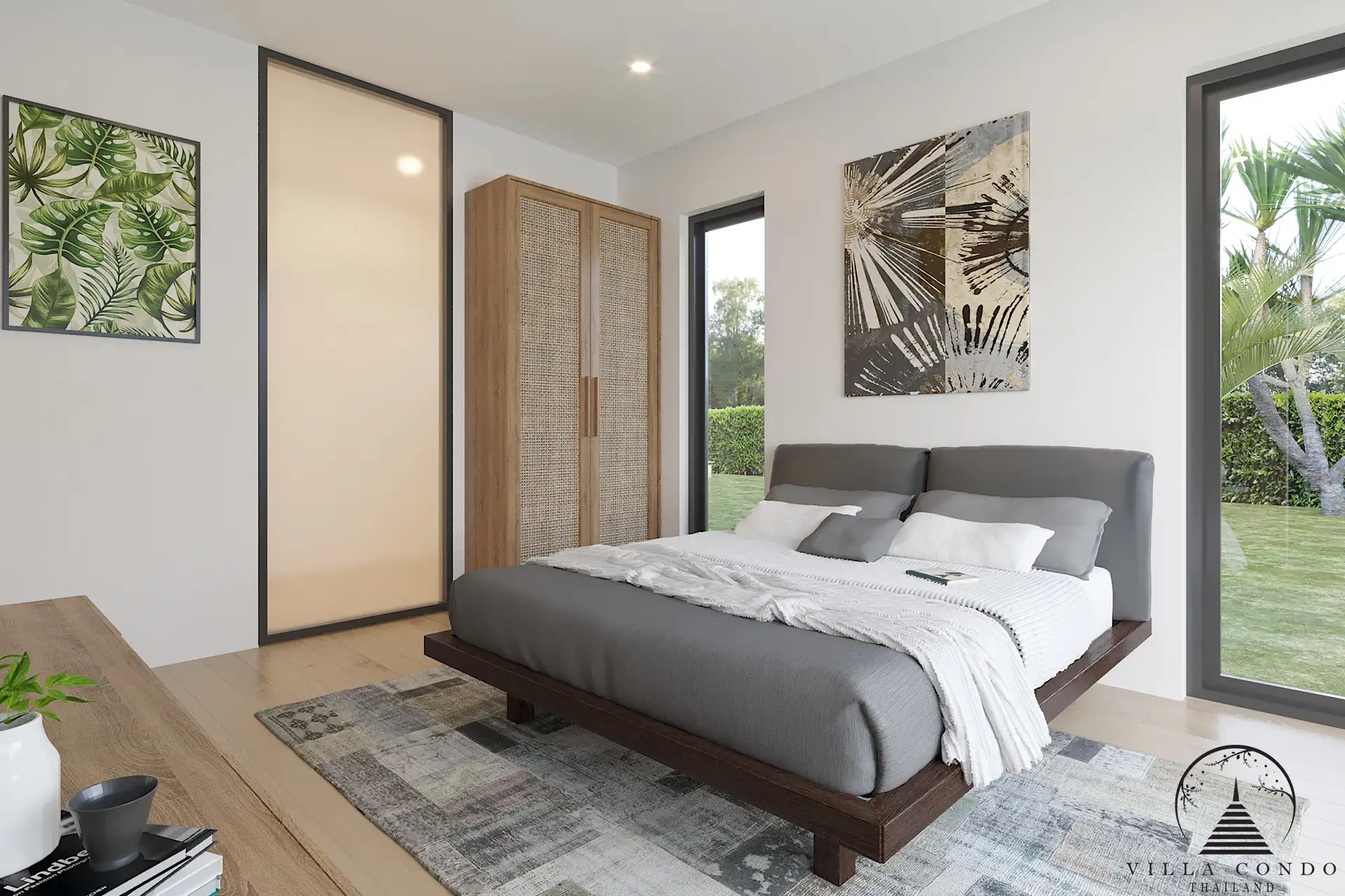Villa Suksan, showcasing its modern architecture, spacious sundeck, and lush tropical surroundings.