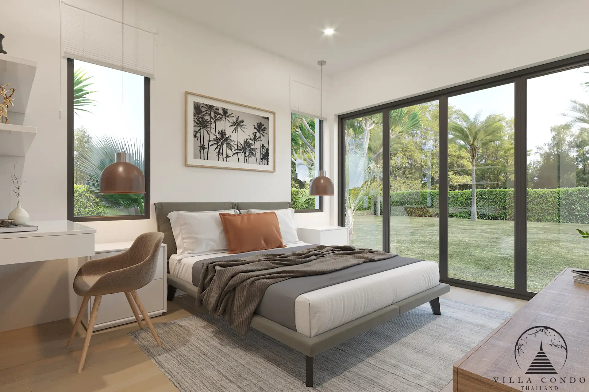 Villa Suksan, showcasing its modern architecture, spacious sundeck, and lush tropical surroundings.