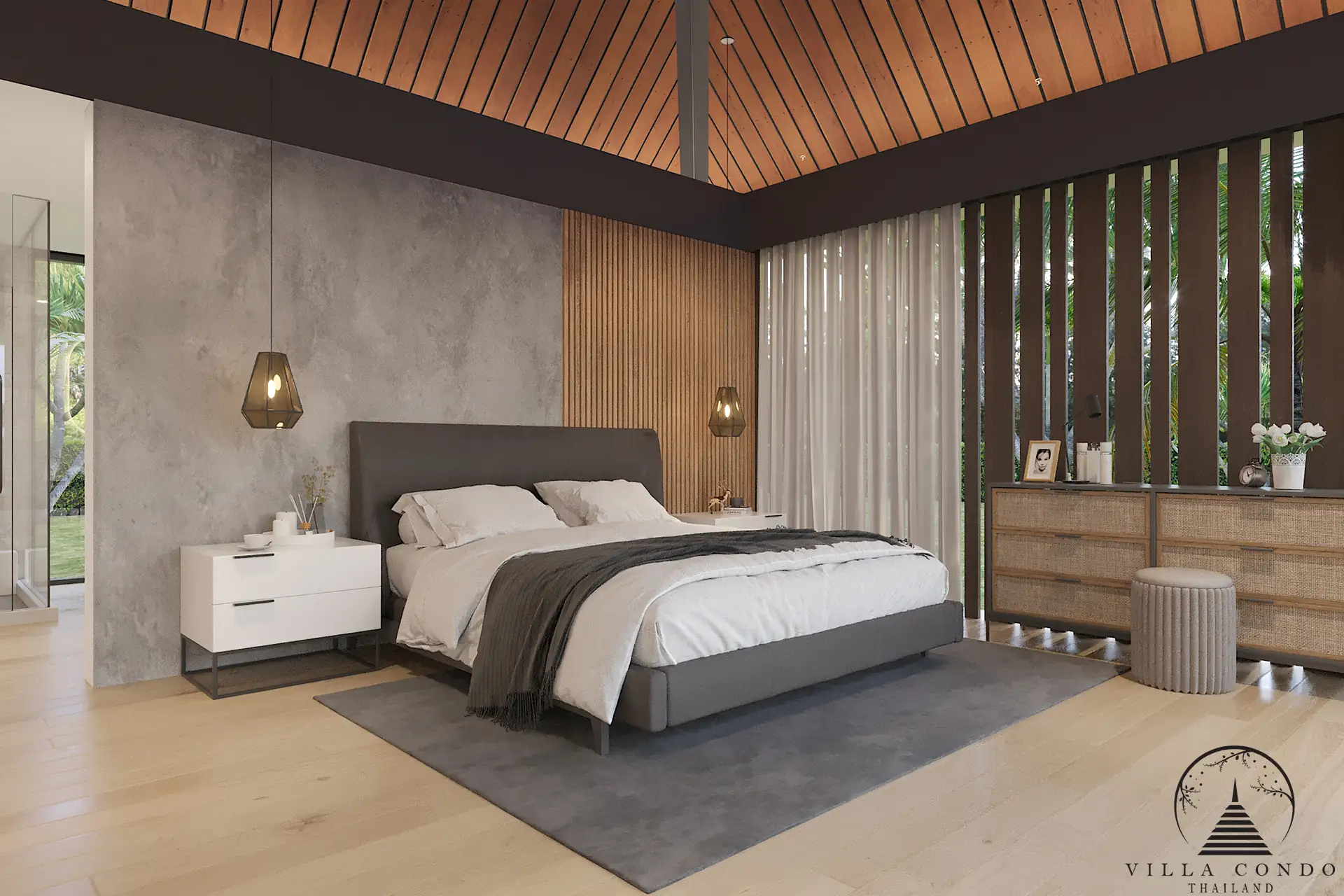 Villa Suksan, showcasing its modern architecture, spacious sundeck, and lush tropical surroundings.