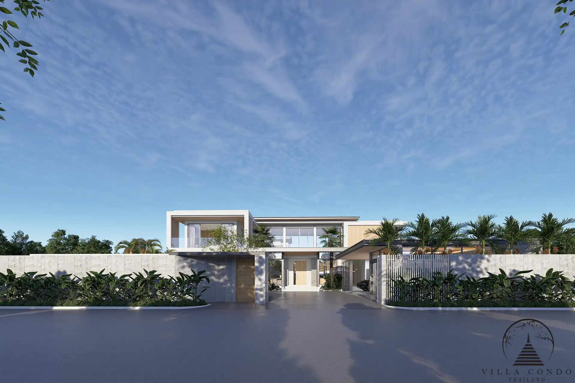The Laytin Villa Bangtao, showcasing the elegant modern architecture and lush tropical surroundings