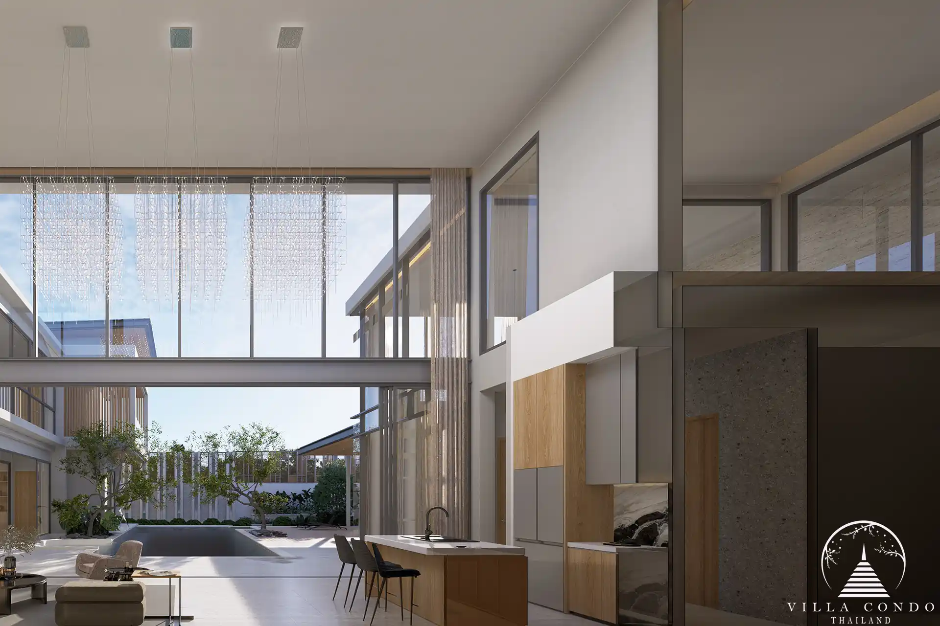 The Laytin Villa Bangtao, showcasing the elegant modern architecture and lush tropical surroundings