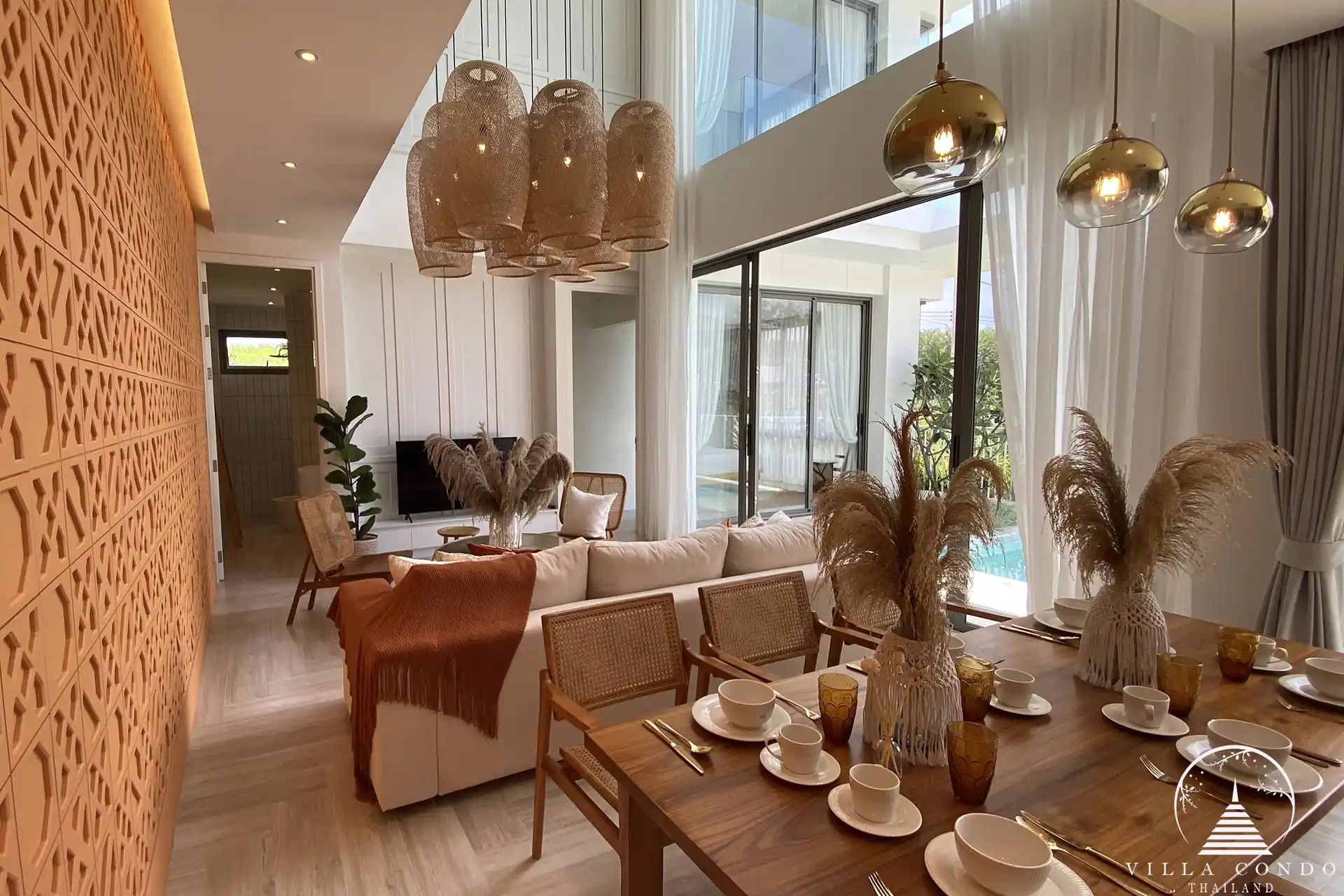 Spacious and elegantly furnished living area in Alisa Pool Villas.