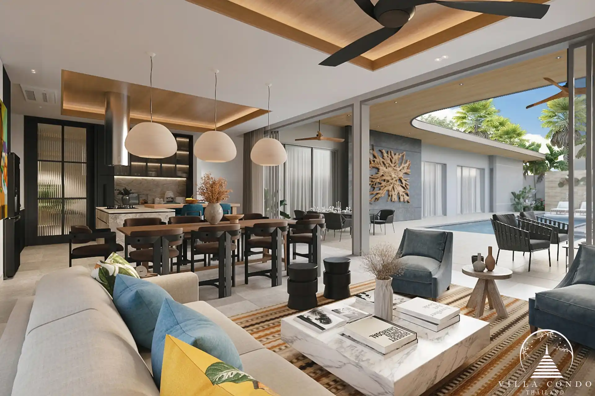 Spacious living area in Alinda Villas with comfortable seating and modern decor.