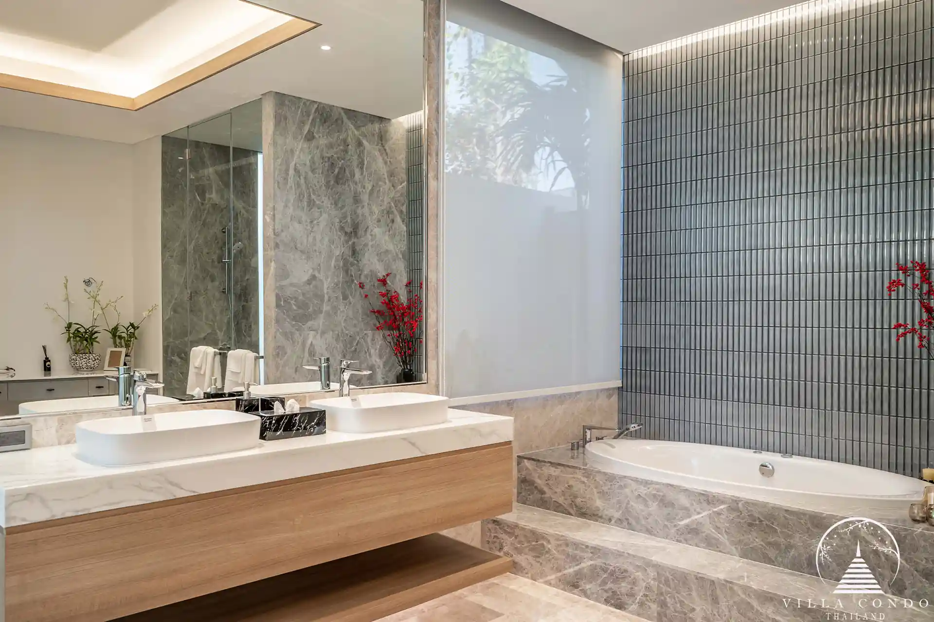 Modern bathroom in Alinda Villas with luxury fittings and fixtures.