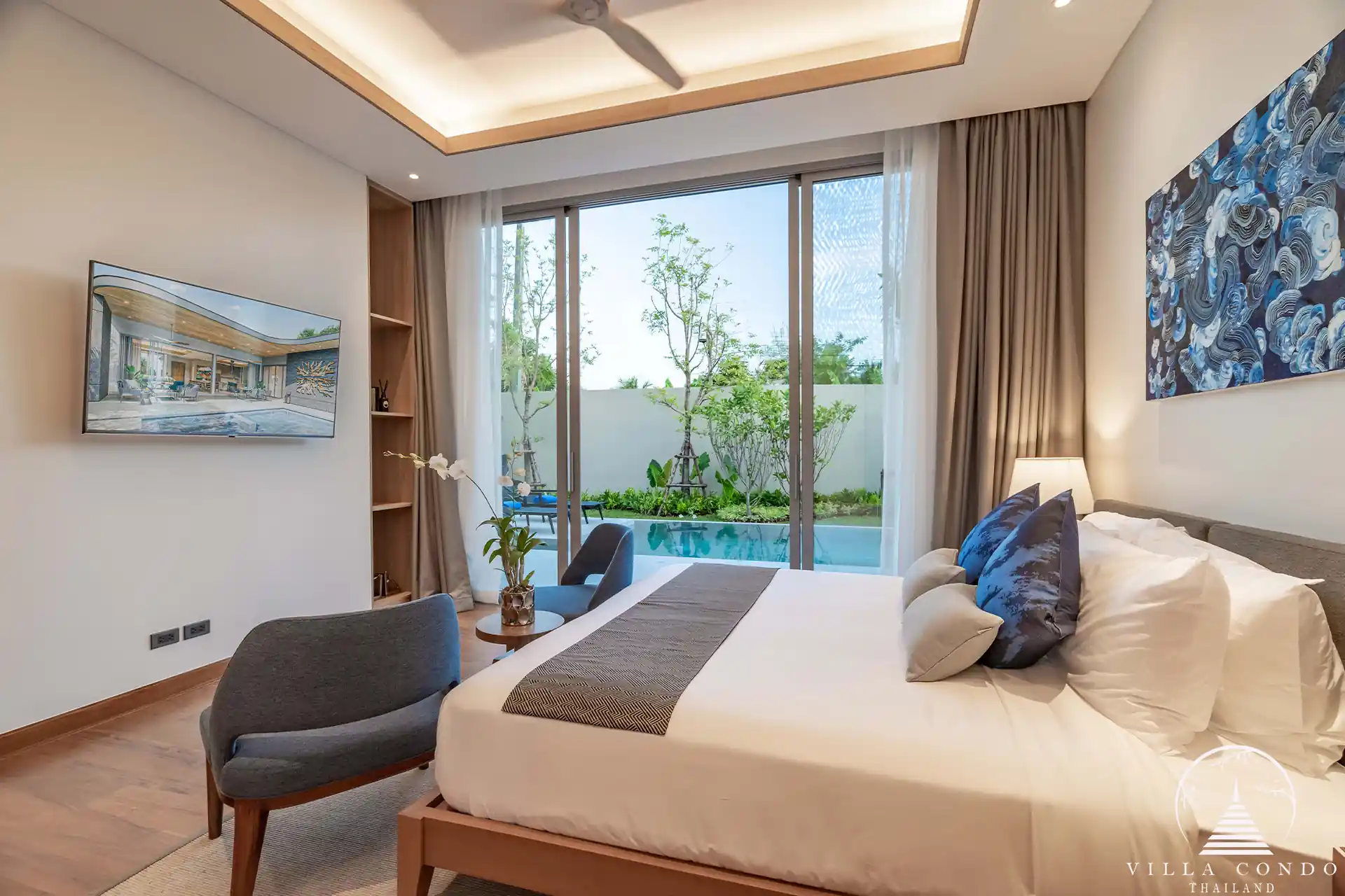 Luxurious master bedroom in Alinda Villas with spacious design and elegant decor.