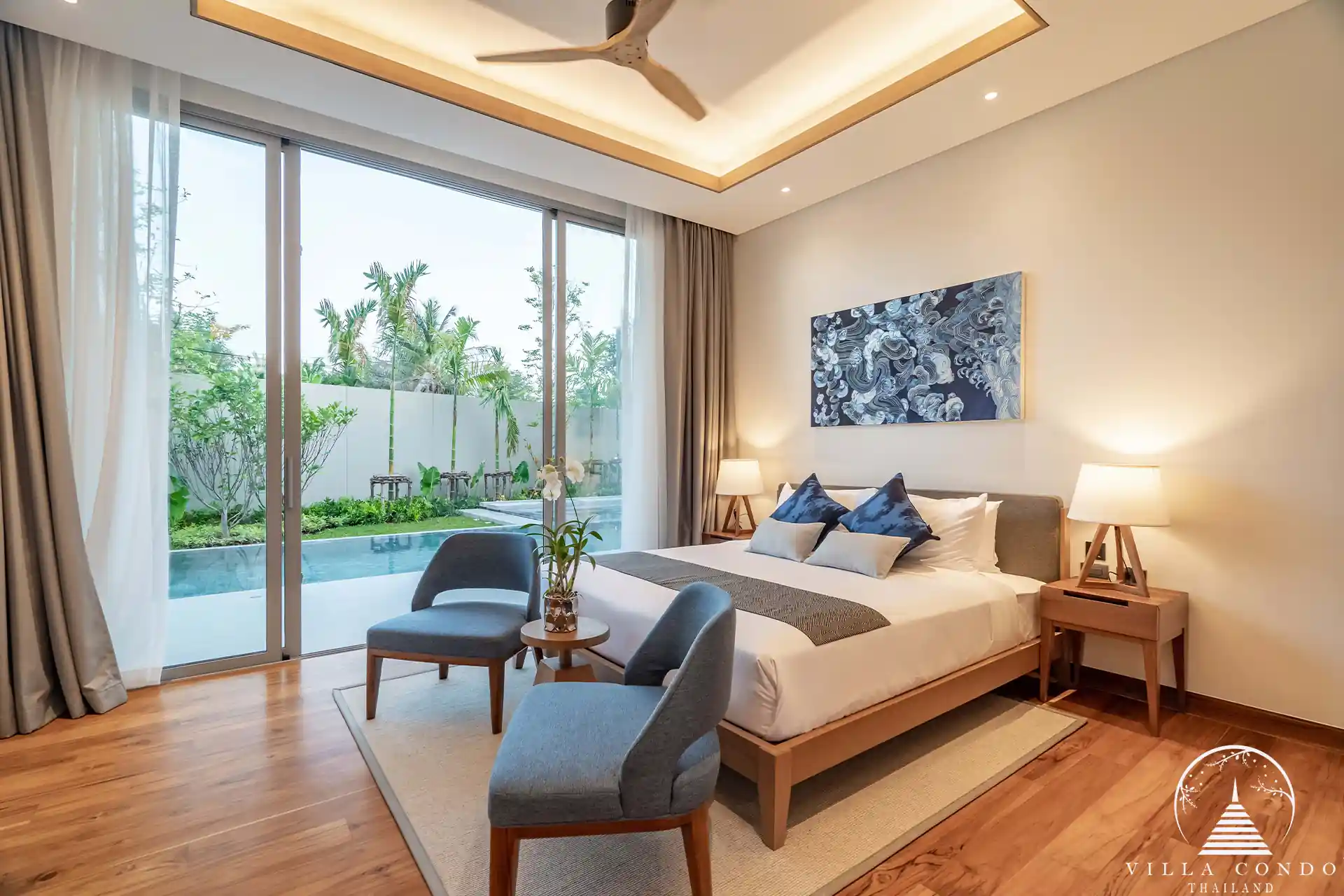 Luxurious master bedroom in Alinda Villas with spacious design and elegant decor.