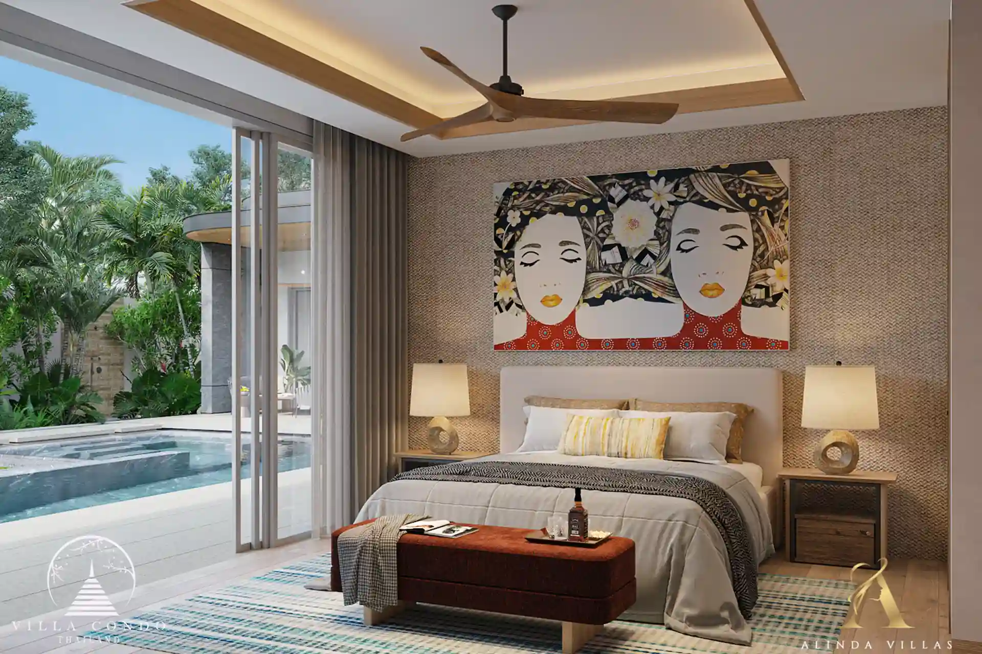 Luxurious master bedroom in Alinda Villas with spacious design and elegant decor.