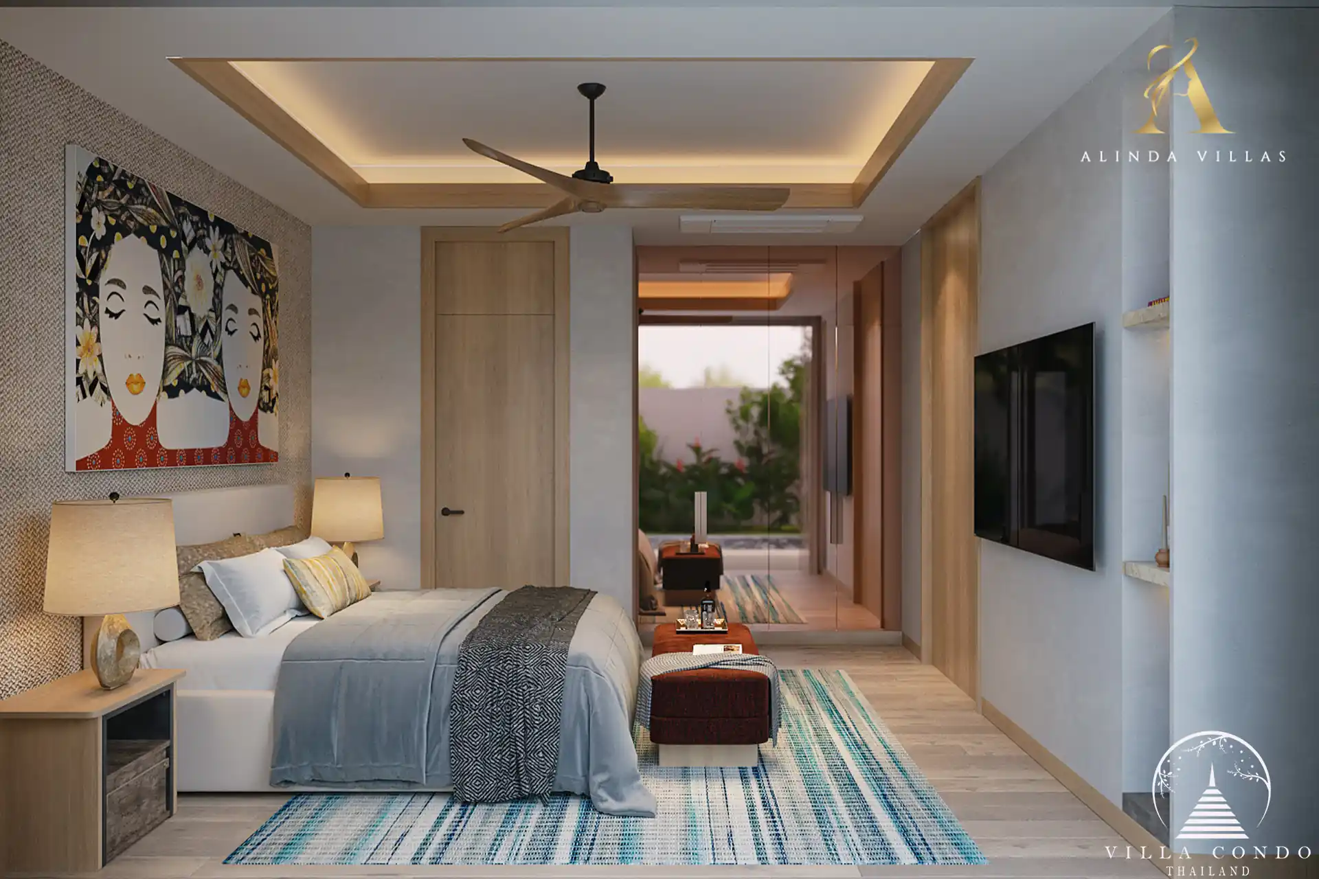 Luxurious master bedroom in Alinda Villas with spacious design and elegant decor.