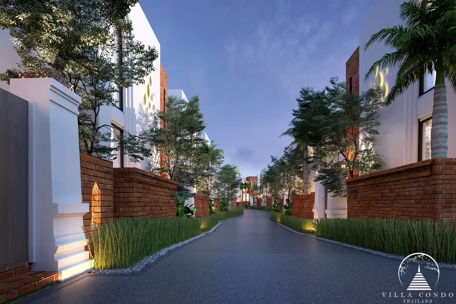 Front view of Panora Pool Villa with lush gardens.