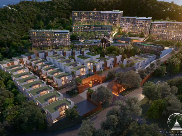 Bird's eye view of the Panora Pool Villas complex.