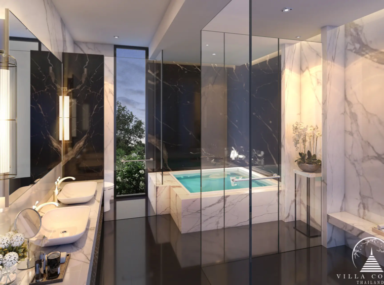 Luxurious master bathroom with a Jacuzzi bathtub.