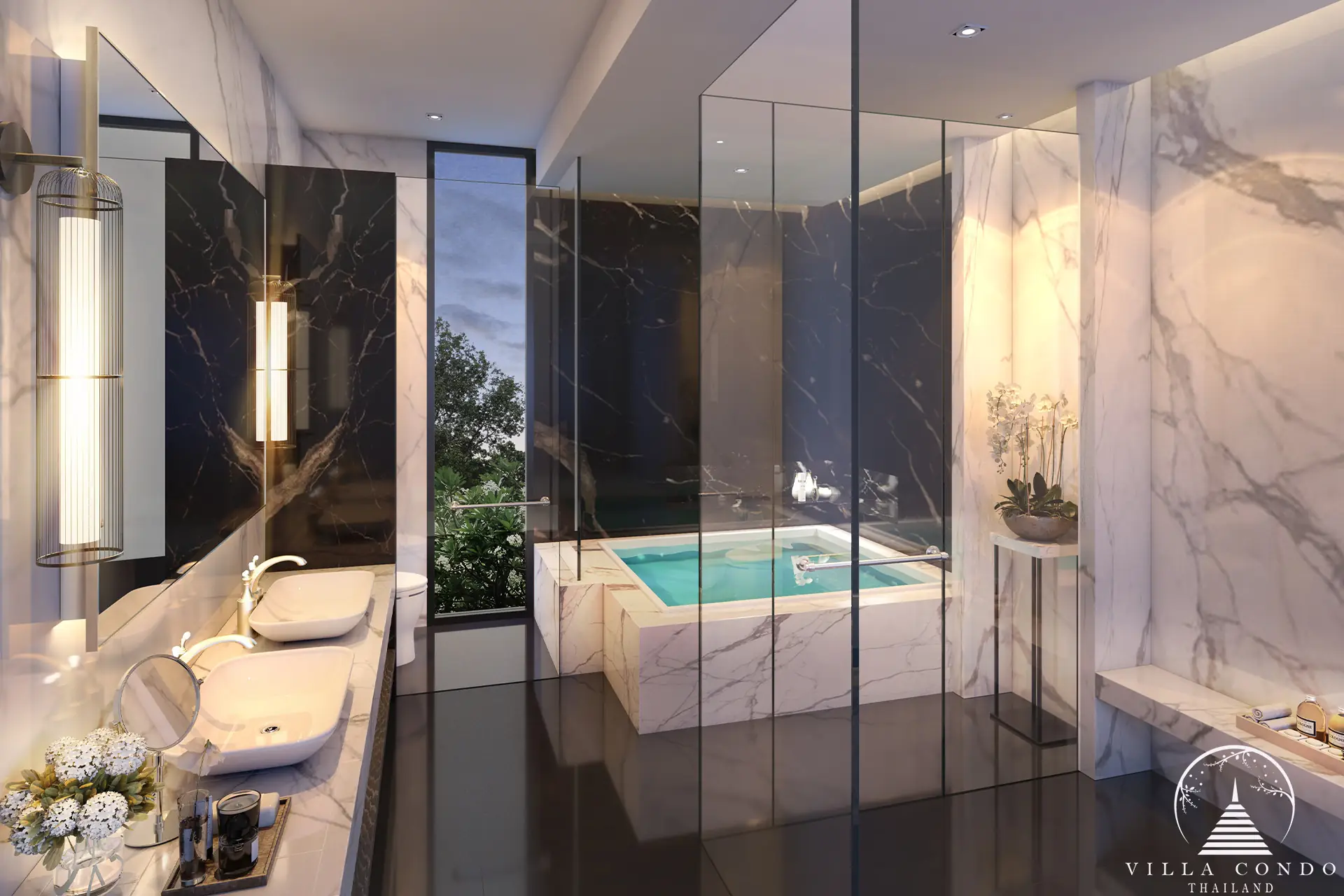 Luxurious master bathroom with a Jacuzzi bathtub.