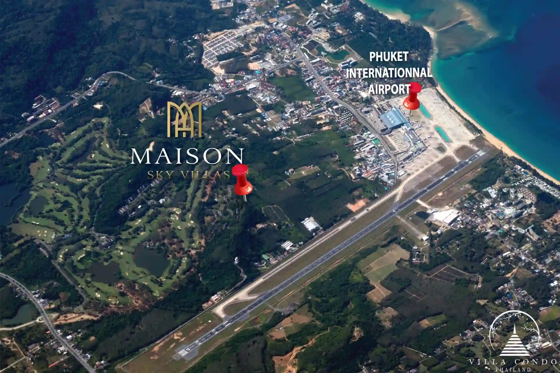 Location map of Maison Sky Villas in Mai Khao, Phuket