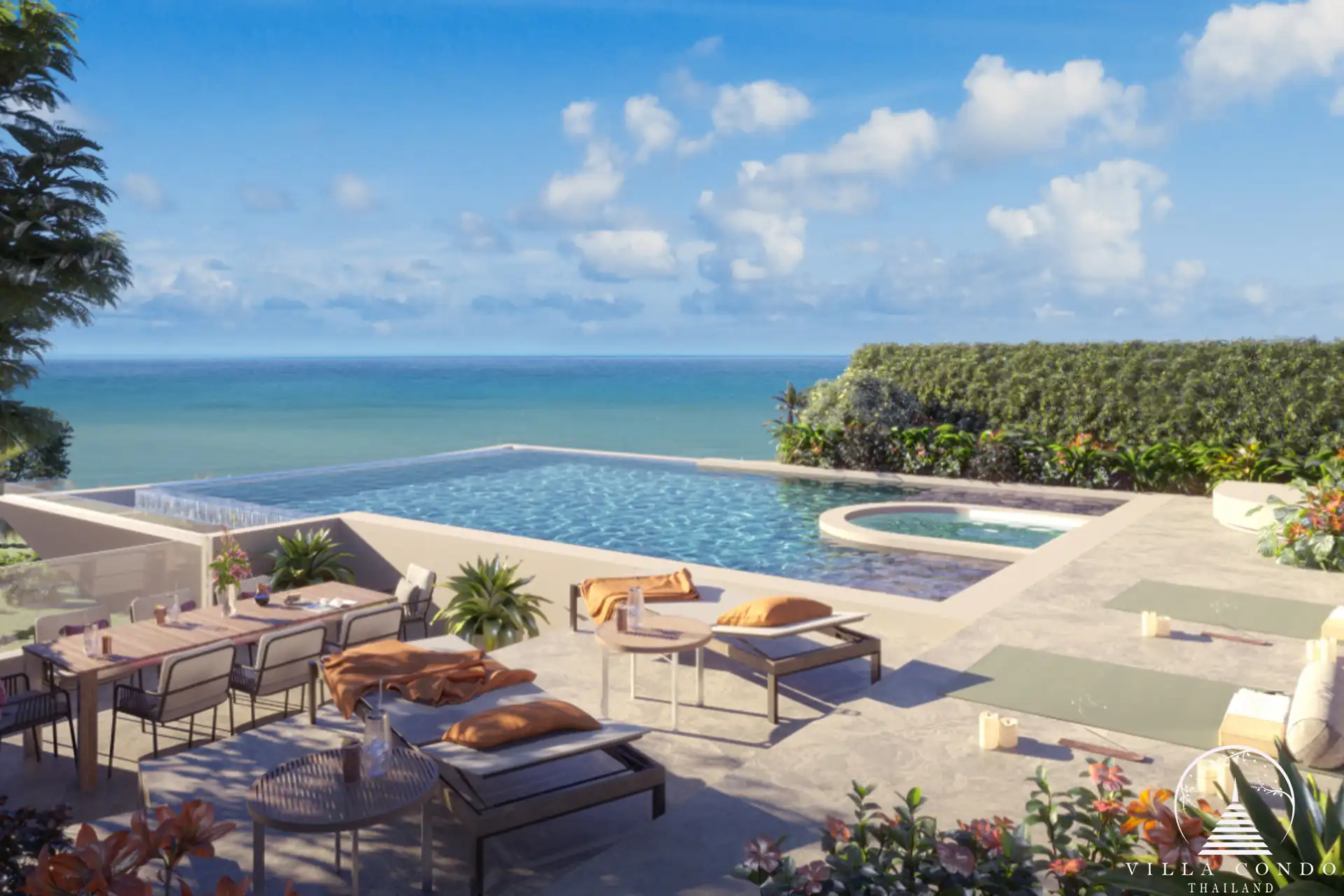 Private outdoor area with swimming pool in Banyan Tree Seaview Residences.