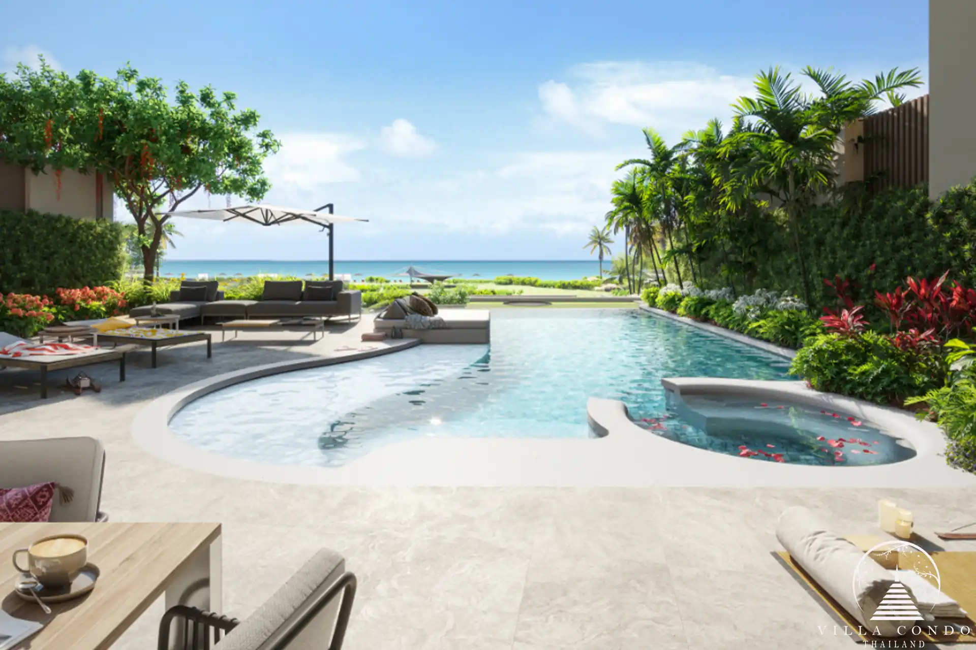 Private outdoor area with swimming pool in Banyan Tree Seaview Residences.