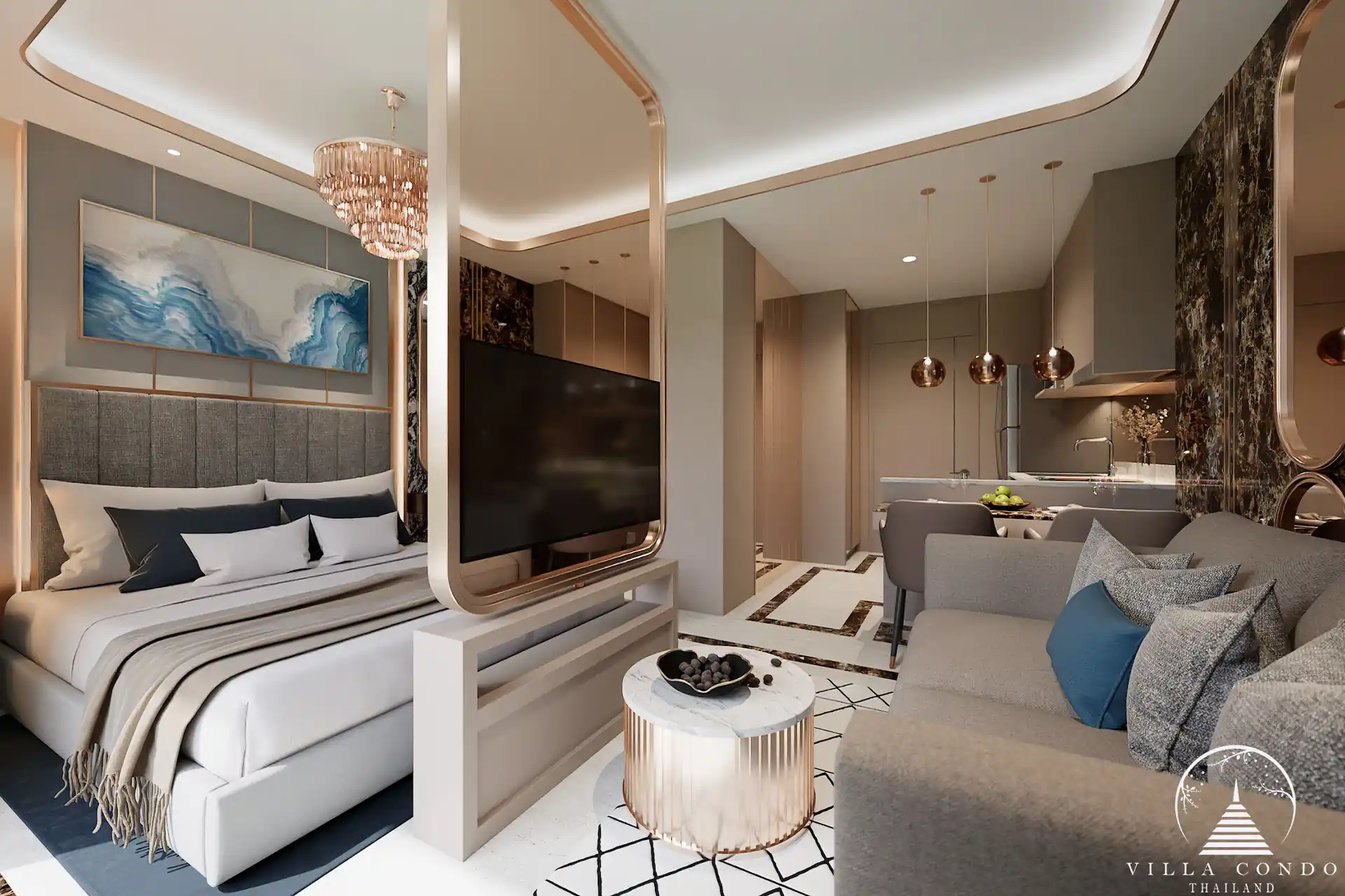 Living area in Bellevue Lagoon condominium