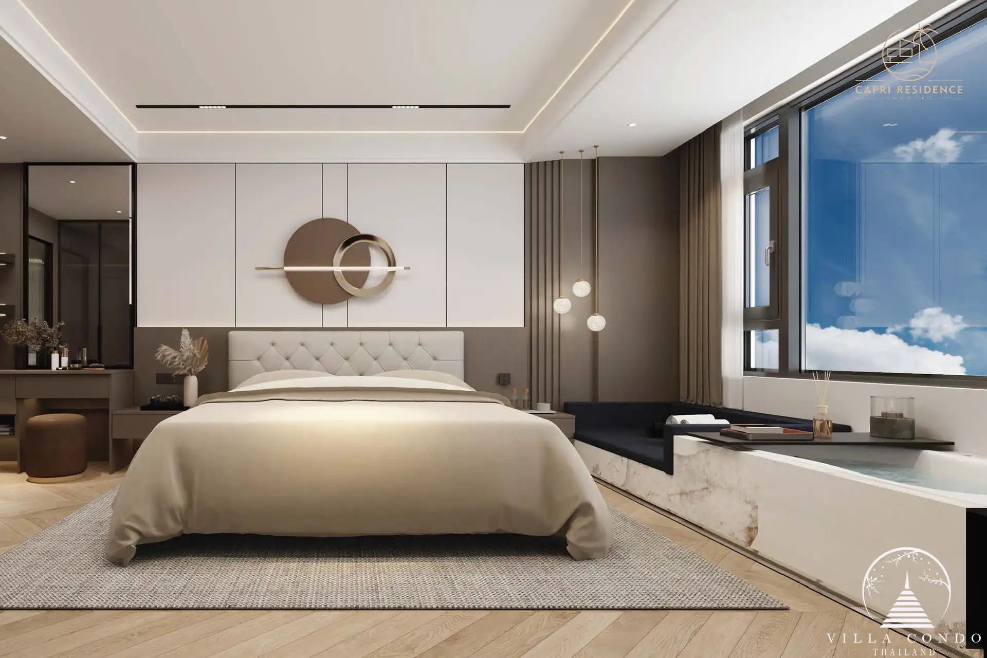 Luxurious bathroom with a bathtub at Capri Residence Bangtao.