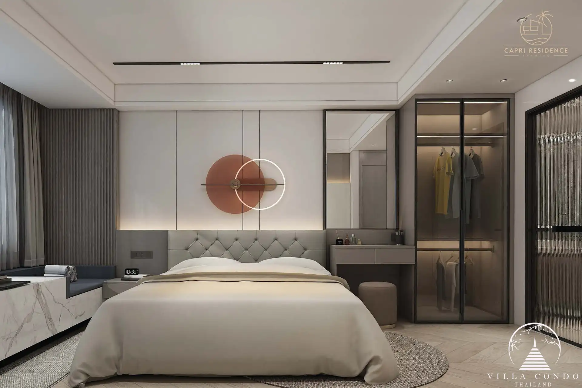 Modern and elegantly designed interior of Capri Residence Bangtao.