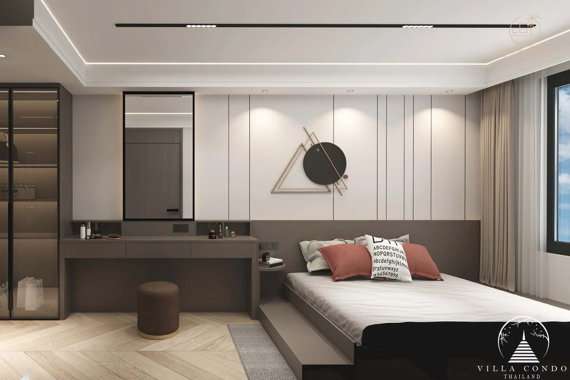 Spacious bedroom at Capri Residence Bangtao with elegant decor.