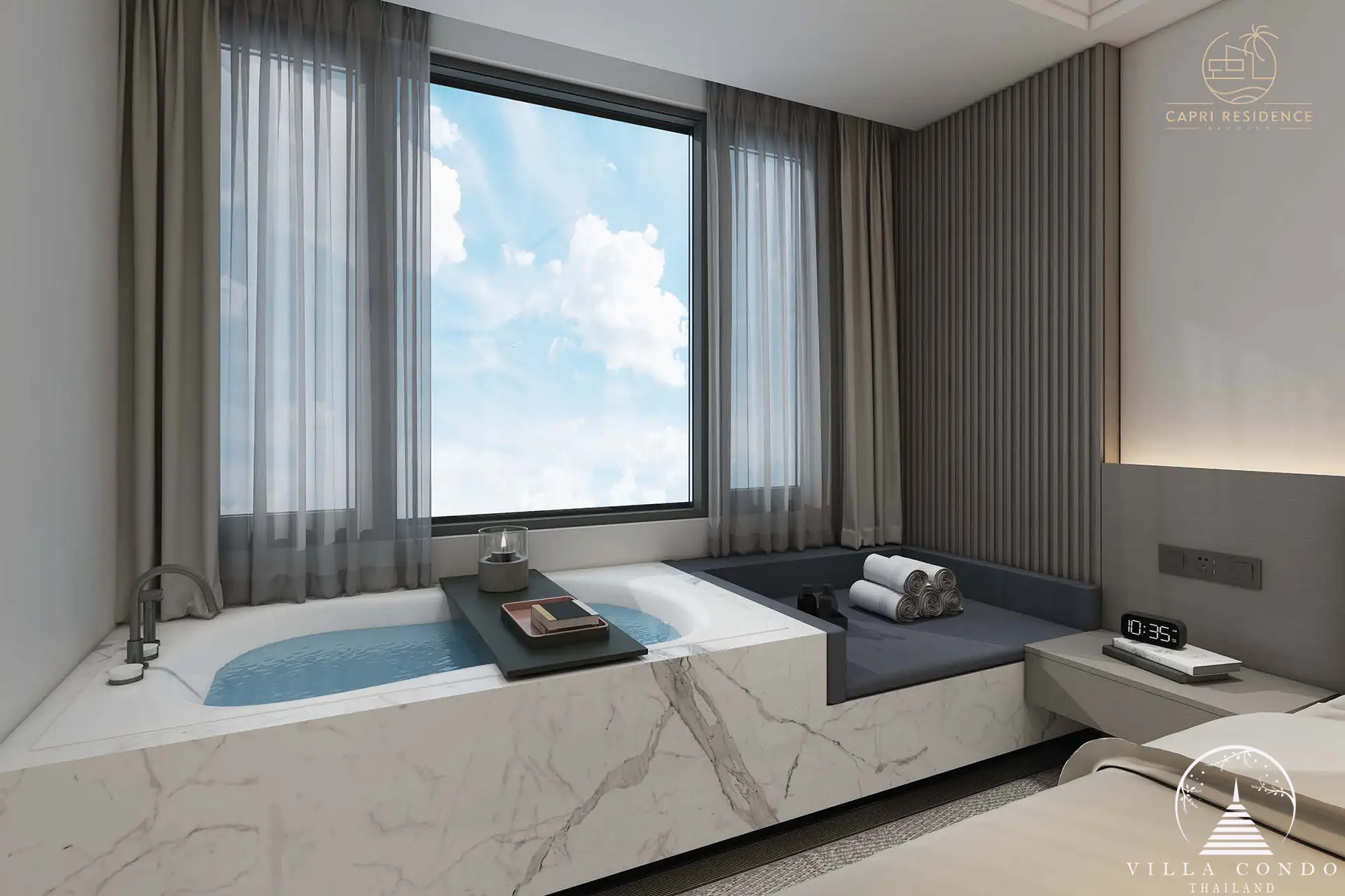 Luxurious bathroom with a bathtub at Capri Residence Bangtao.