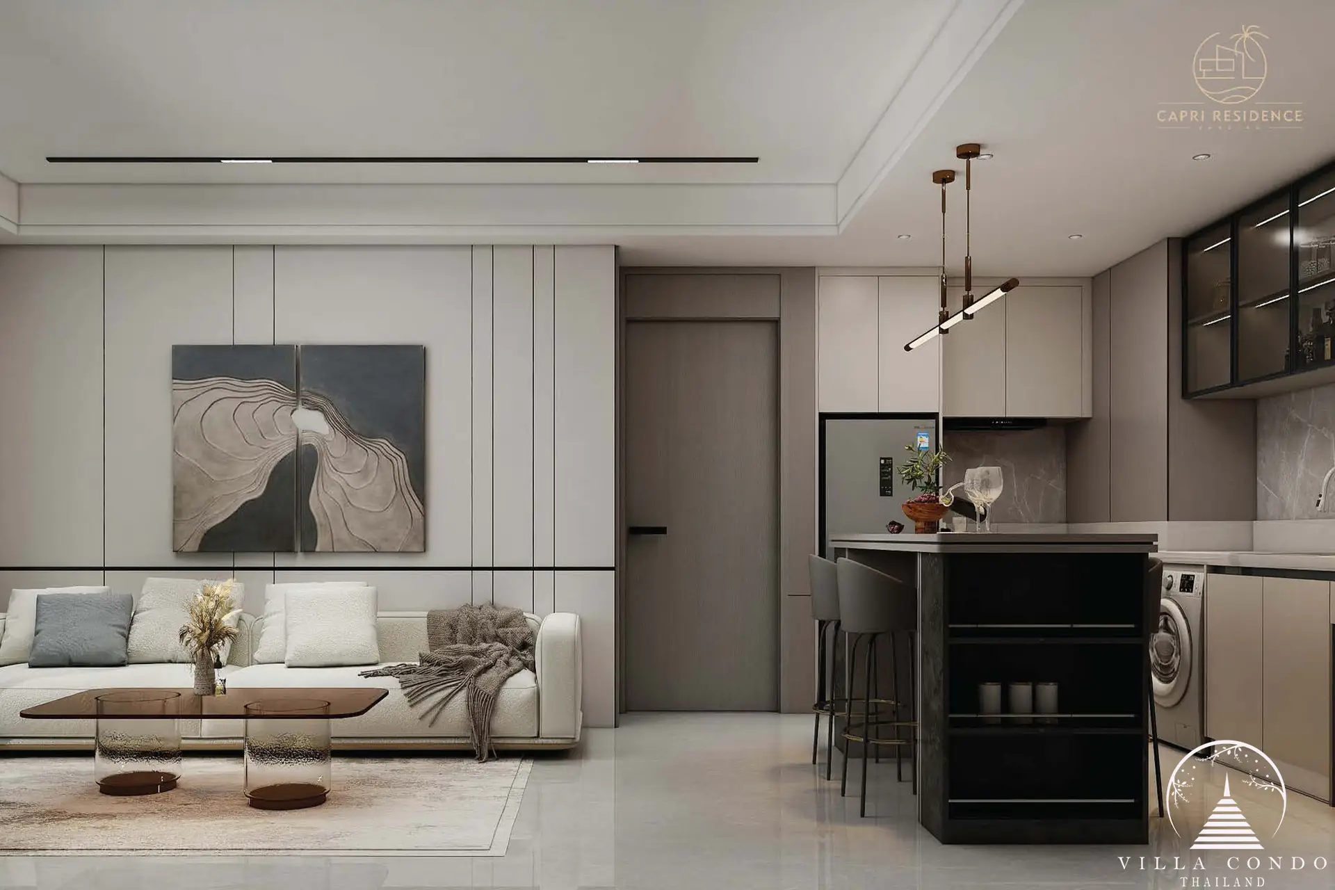 Modern and elegantly designed interior of Capri Residence Bangtao.