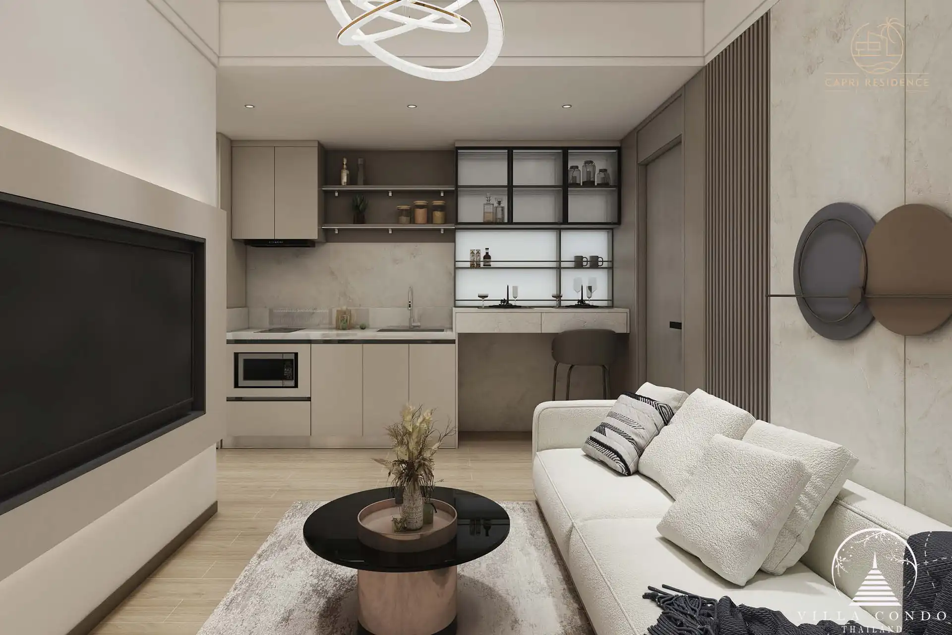 Cozy living area at Capri Residence Bangtao with stylish furniture.