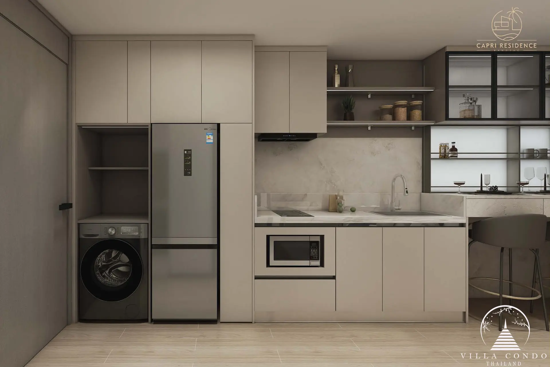 Fully equipped modern kitchen at Capri Residence Bangtao.