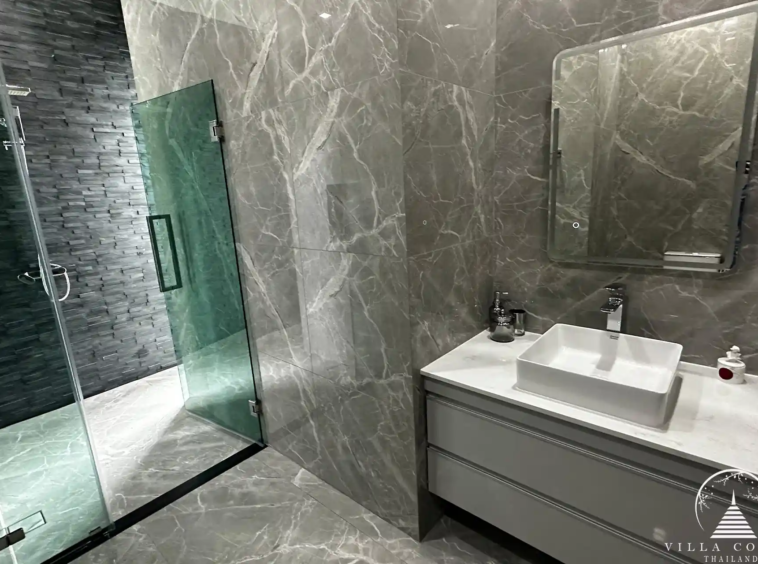 Modern bathroom with high-quality fixtures and finishes.