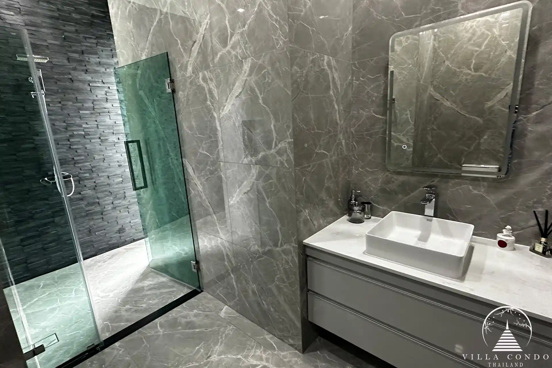 Modern bathroom with high-quality fixtures and finishes.