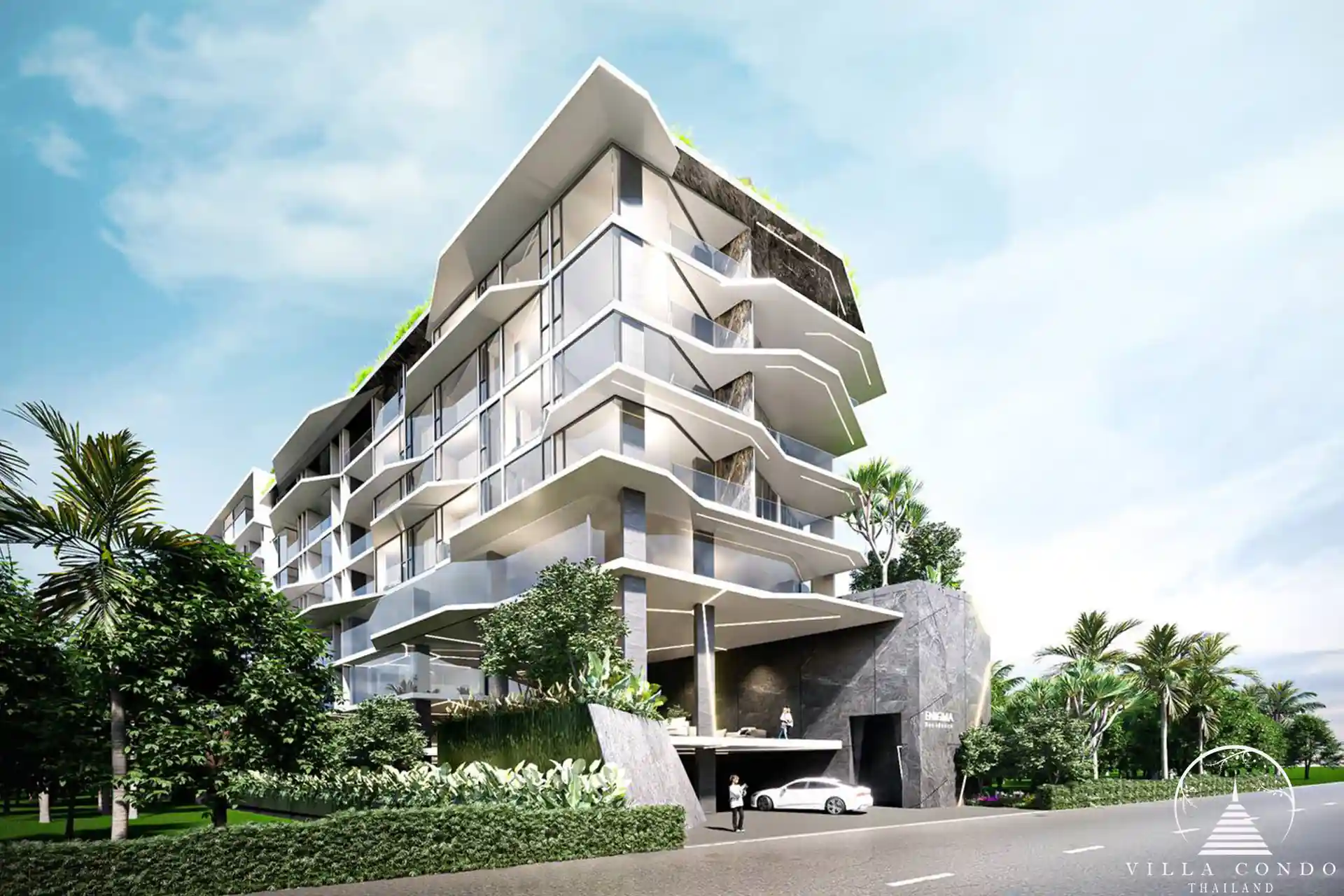 The grand entrance of Enigma Residence with modern design.