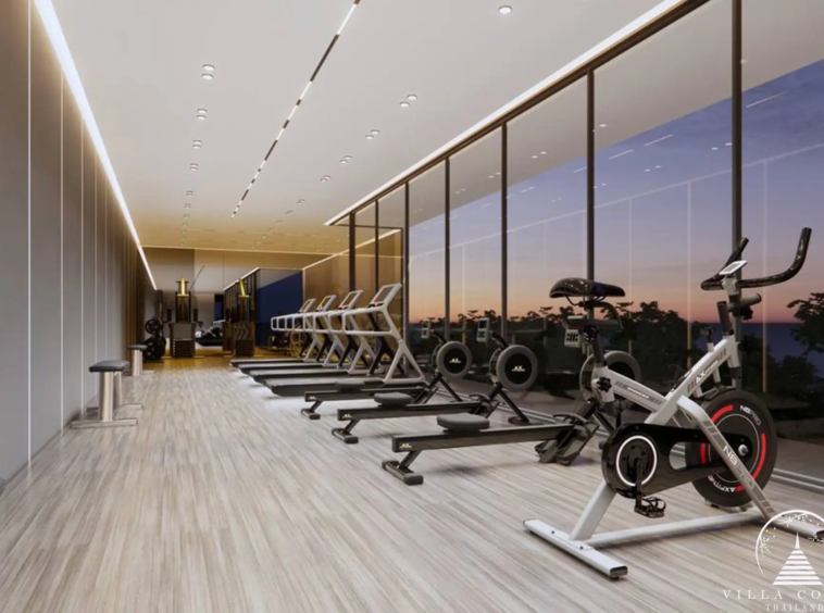 The expansive fitness area in Enigma Residence with state-of-the-art equipment.