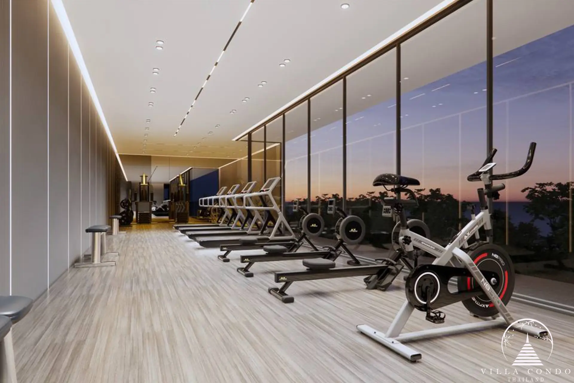 The expansive fitness area in Enigma Residence with state-of-the-art equipment.