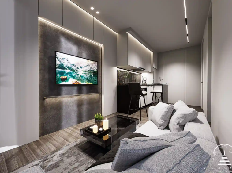 Spacious interior of Enigma Residence with modern decor.