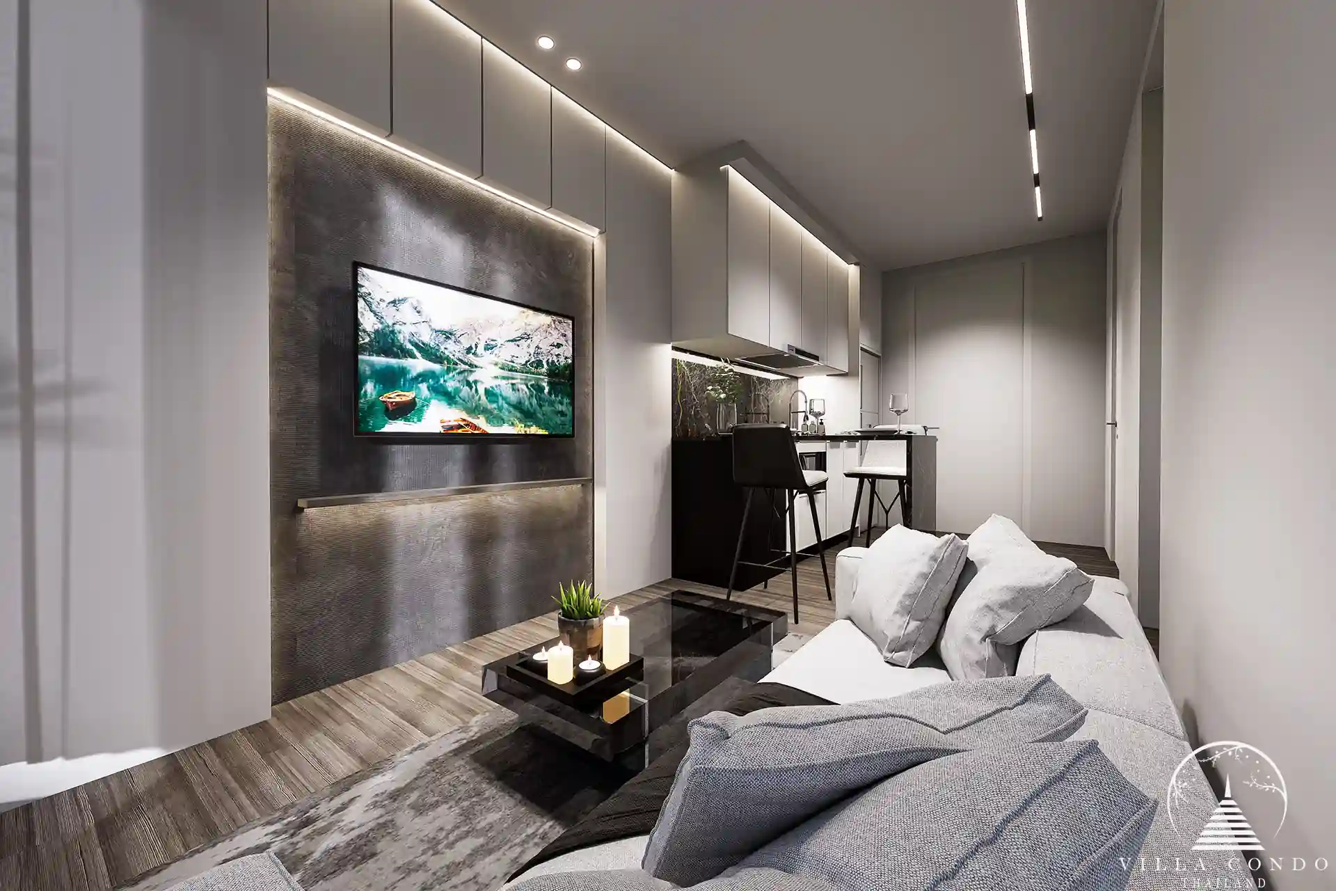 Spacious interior of Enigma Residence with modern decor.