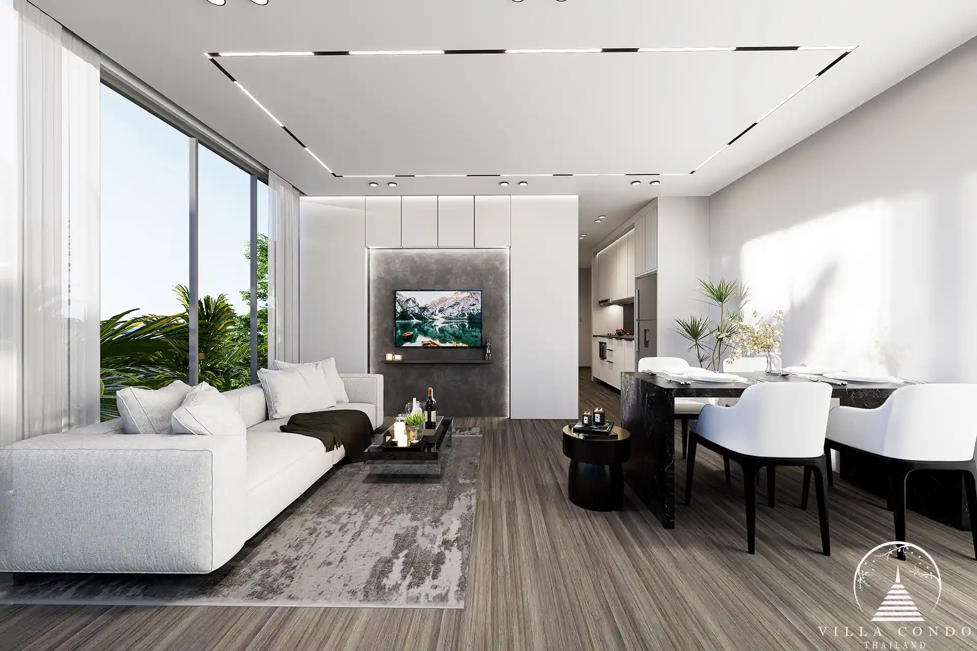 Spacious interior of Enigma Residence with modern decor.