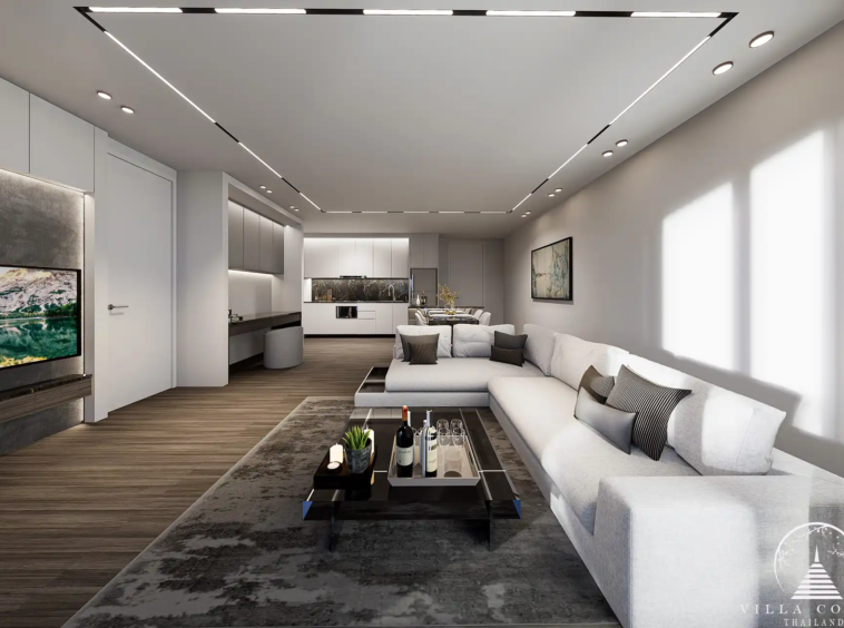 The spacious living area in Enigma Residence with panoramic views.