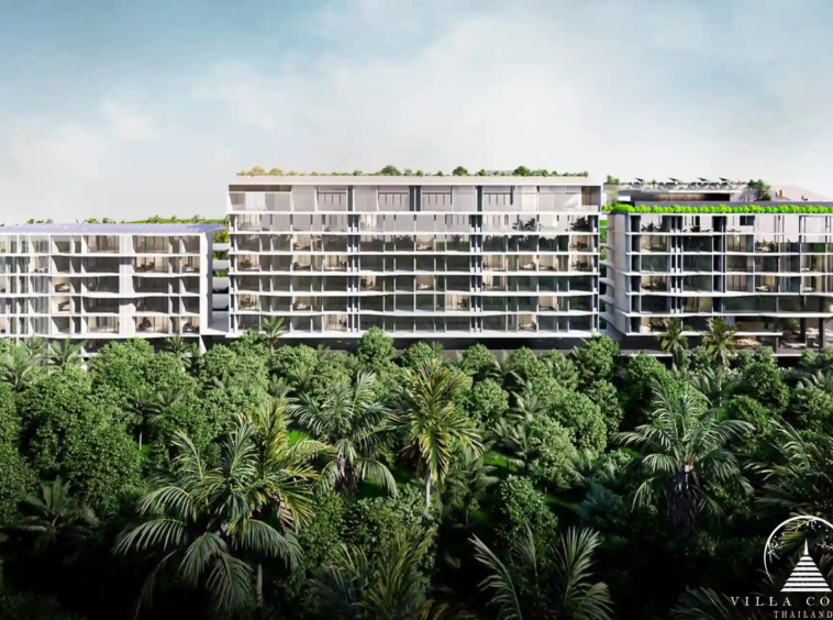 The outdoor living area at Enigma Residence with lush greenery.