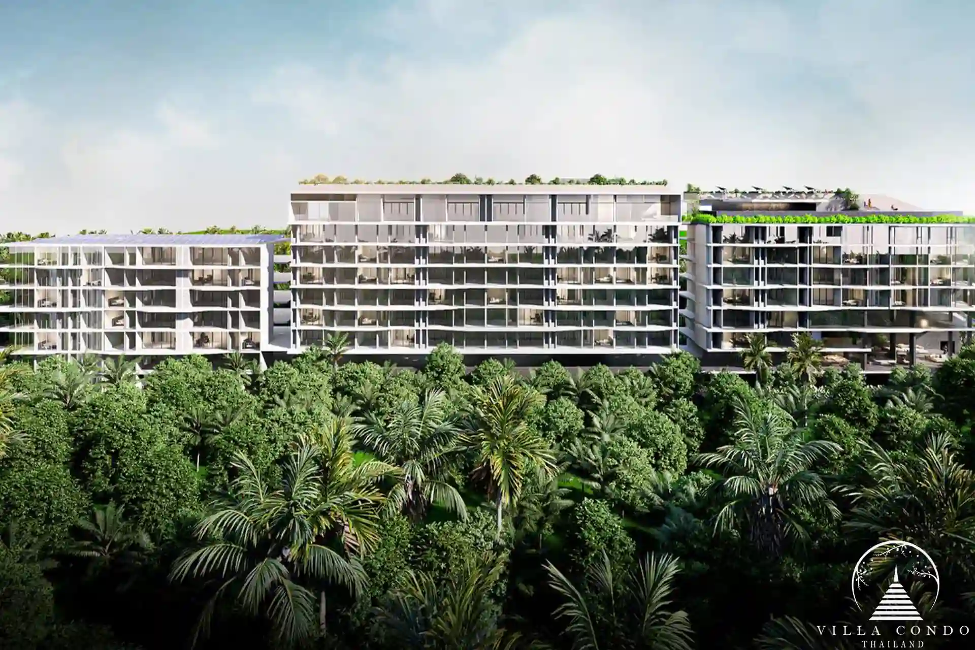 The outdoor living area at Enigma Residence with lush greenery.