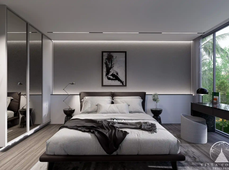 A luxurious bedroom in Enigma Residence with modern furnishings.