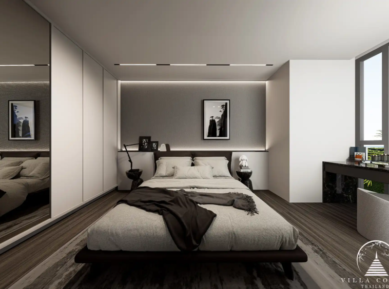 A luxurious bedroom in Enigma Residence with modern furnishings.