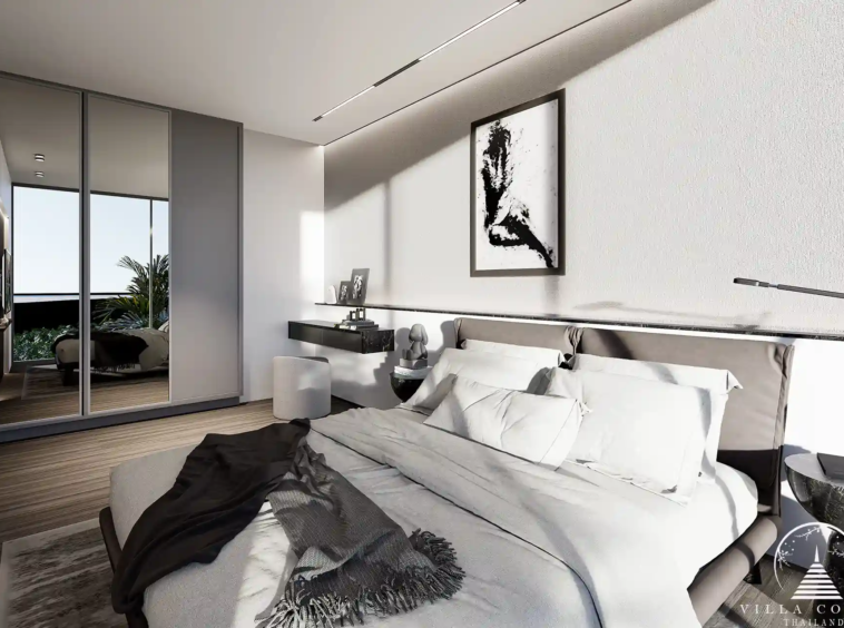 A luxurious bedroom in Enigma Residence with modern furnishings.