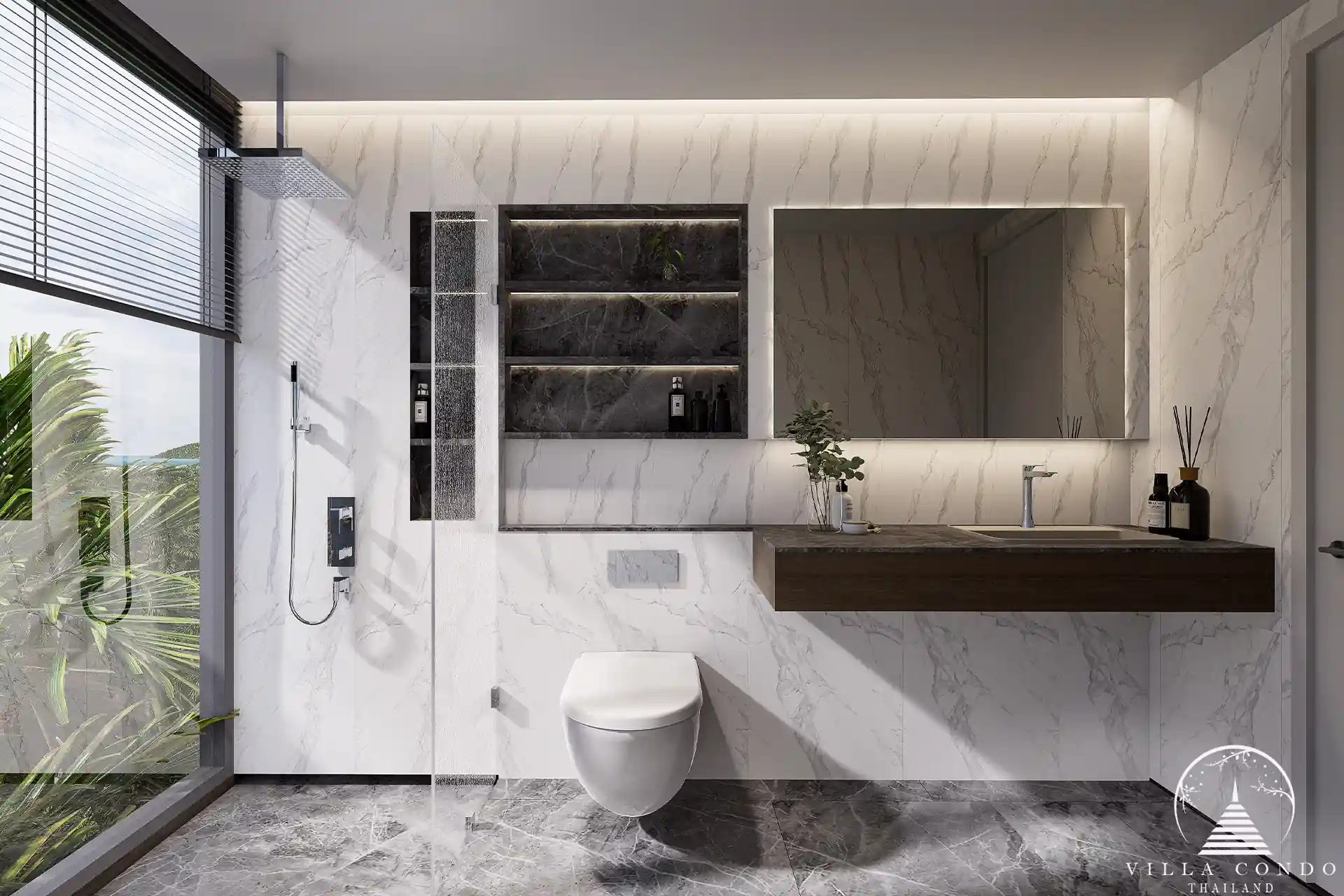 Modern bathroom in Enigma Residence with high-end fixtures.